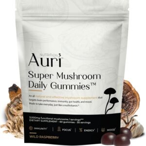 Auri Super Mushroom Daily Gummies, 12 Mushroom Blend with Chaga 60 Gummies EX25